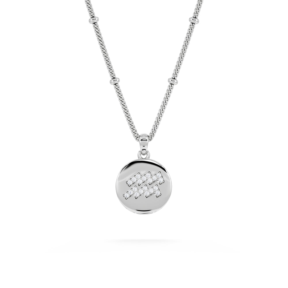 Astrology Aquarius 0.07ct Lab Grown Diamond Medallion Pendant Necklace in Sterling Silver