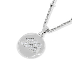 Astrology Aquarius 0.07ct Lab Grown Diamond Medallion Pendant Necklace in Sterling Silver