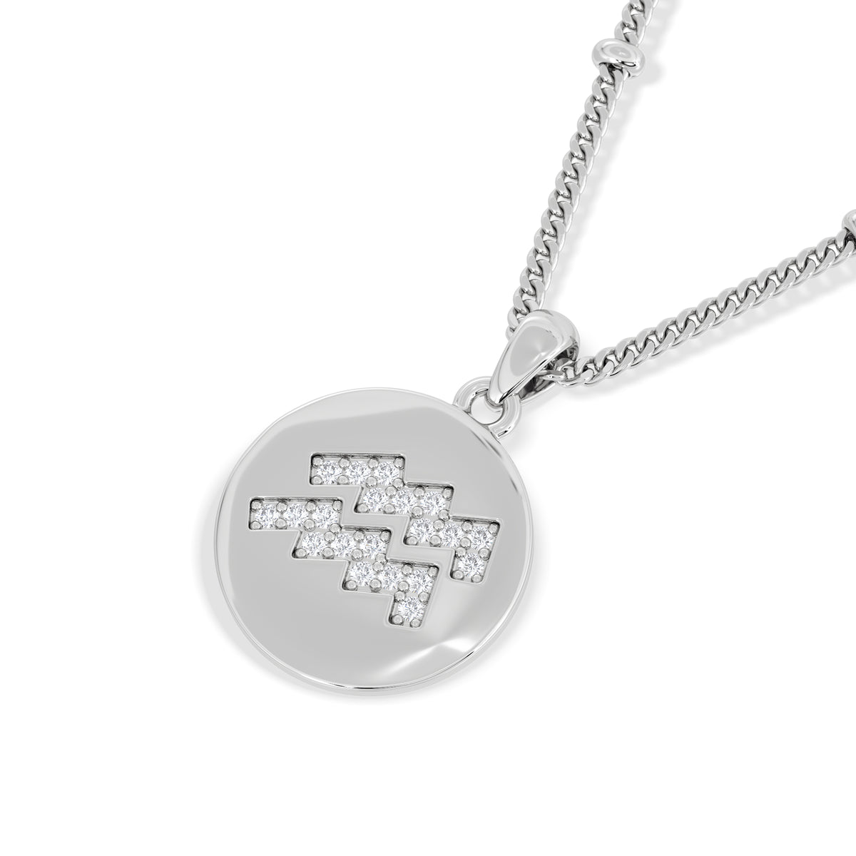 Astrology Aquarius 0.07ct Lab Grown Diamond Medallion Pendant Necklace in Sterling Silver