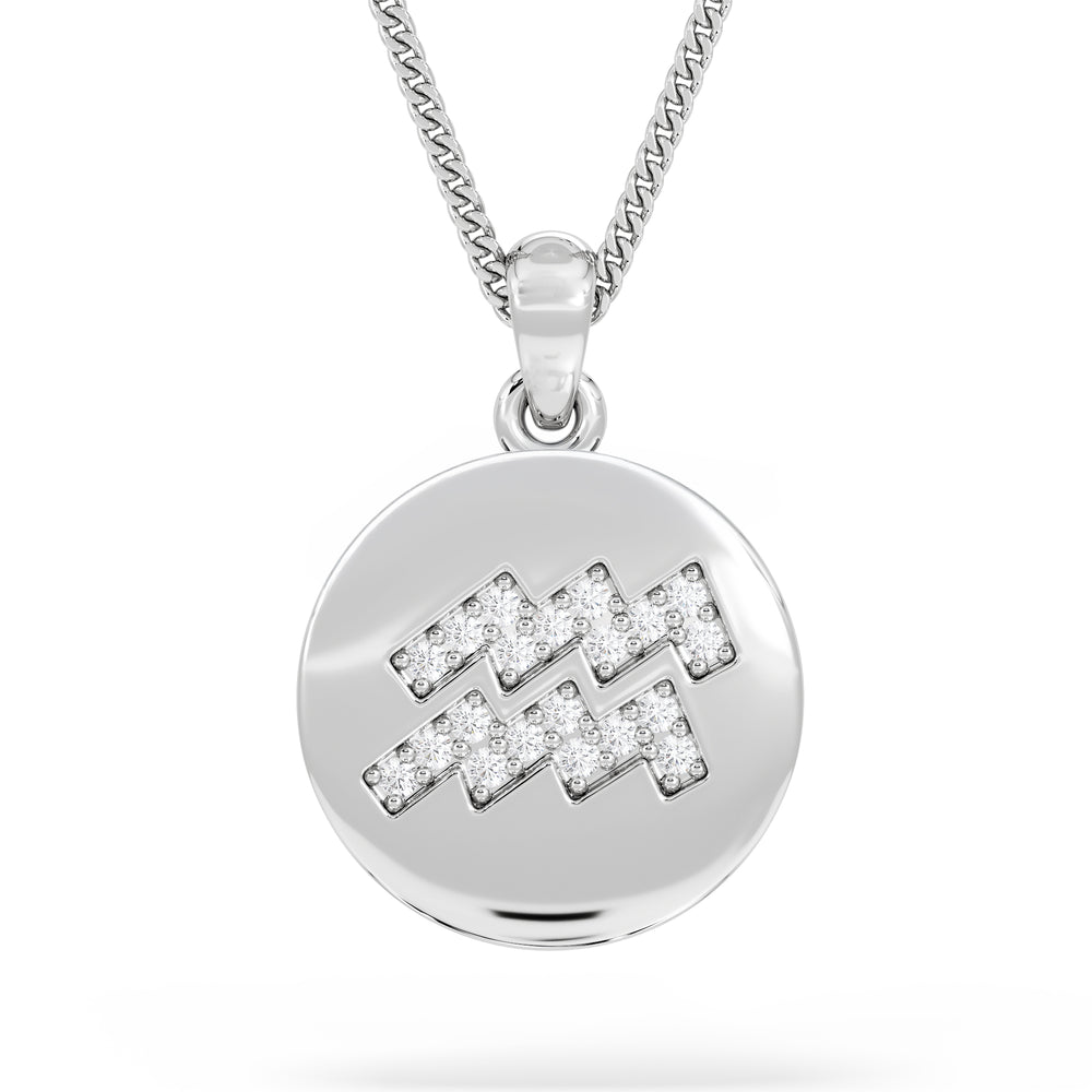 Astrology Aquarius 0.07ct Lab Grown Diamond Medallion Pendant Necklace in Sterling Silver
