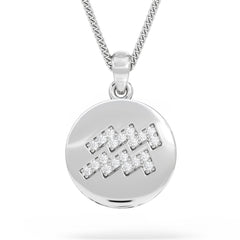 Astrology Aquarius 0.07ct Lab Grown Diamond Medallion Pendant Necklace in Sterling Silver