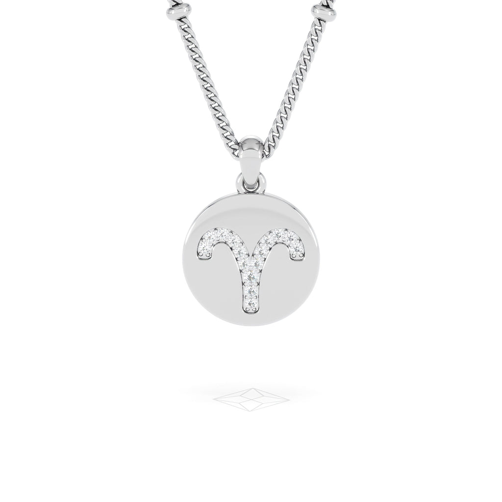 Astrology Aries 0.07ct Lab Grown Diamond Medallion Pendant Necklace in Sterling Silver