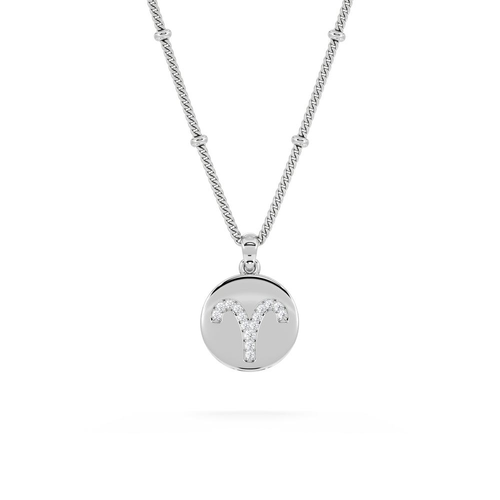 Astrology Aries 0.07ct Lab Grown Diamond Medallion Pendant Necklace in Sterling Silver