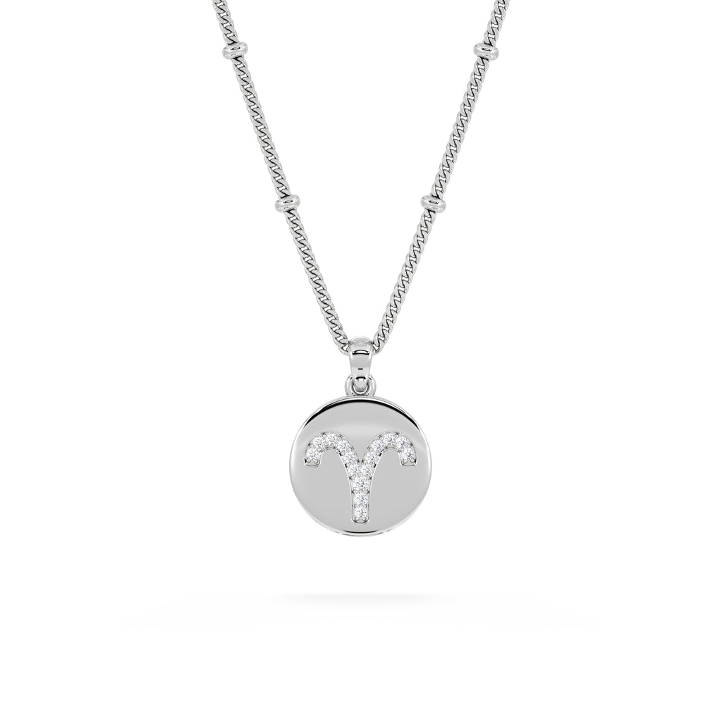 Astrology Aries 0.07ct Lab Grown Diamond Medallion Pendant Necklace in Sterling Silver