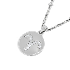 Astrology Aries 0.07ct Lab Grown Diamond Medallion Pendant Necklace in Sterling Silver