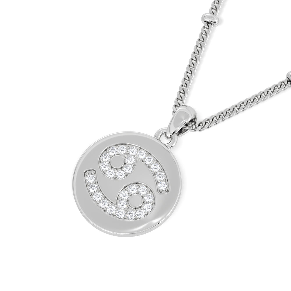 Astrology Cancer 0.07ct Lab Grown Diamond Medallion Pendant Necklace in Sterling Silver
