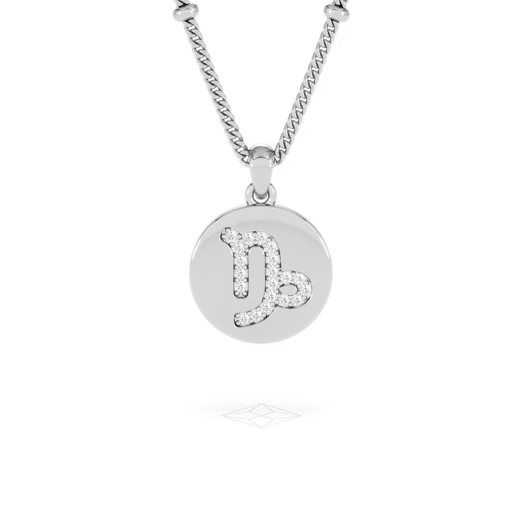 Astrology Capricorn 0.07ct Lab Grown Diamond Medallion Pendant Necklace in Sterling Silver