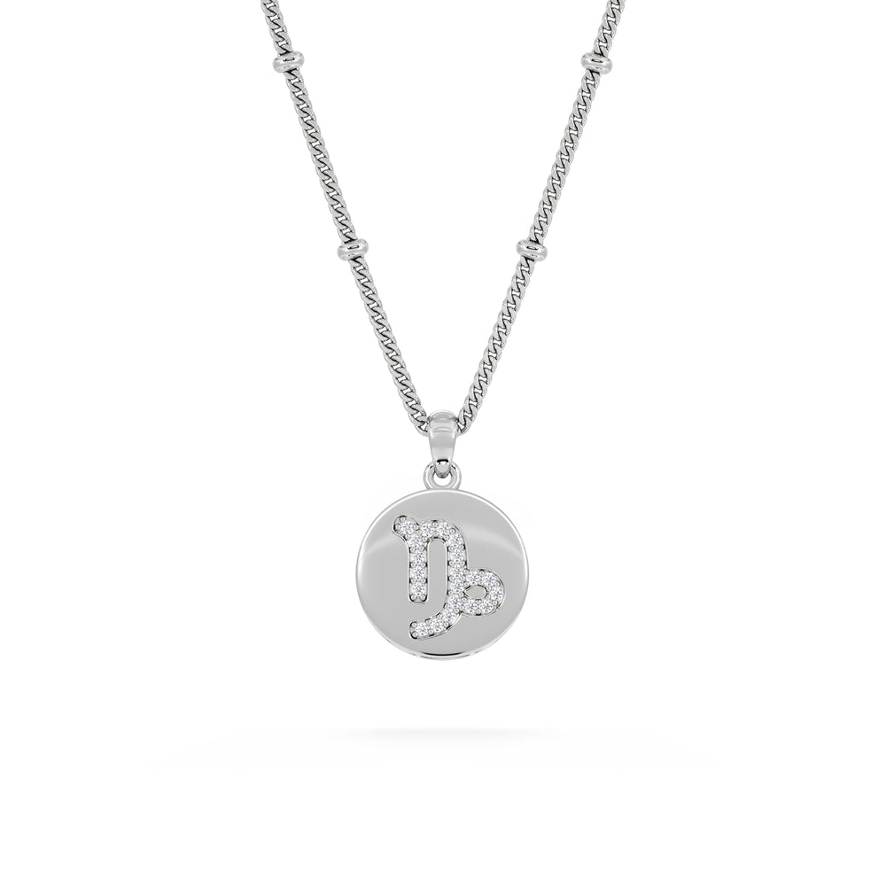 Astrology Capricorn 0.07ct Lab Grown Diamond Medallion Pendant Necklace in Sterling Silver