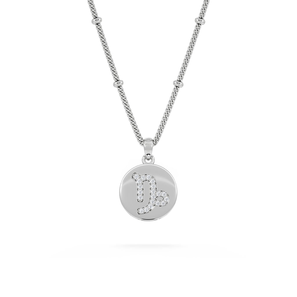 Astrology Capricorn 0.07ct Lab Grown Diamond Medallion Pendant Necklace in Sterling Silver