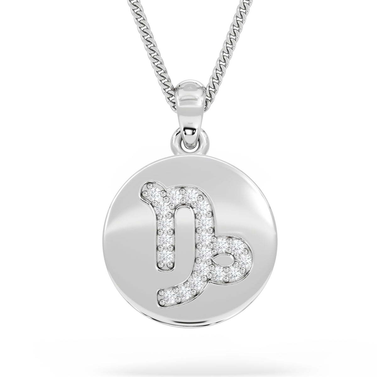 Astrology Capricorn 0.07ct Lab Grown Diamond Medallion Pendant Necklace in Sterling Silver
