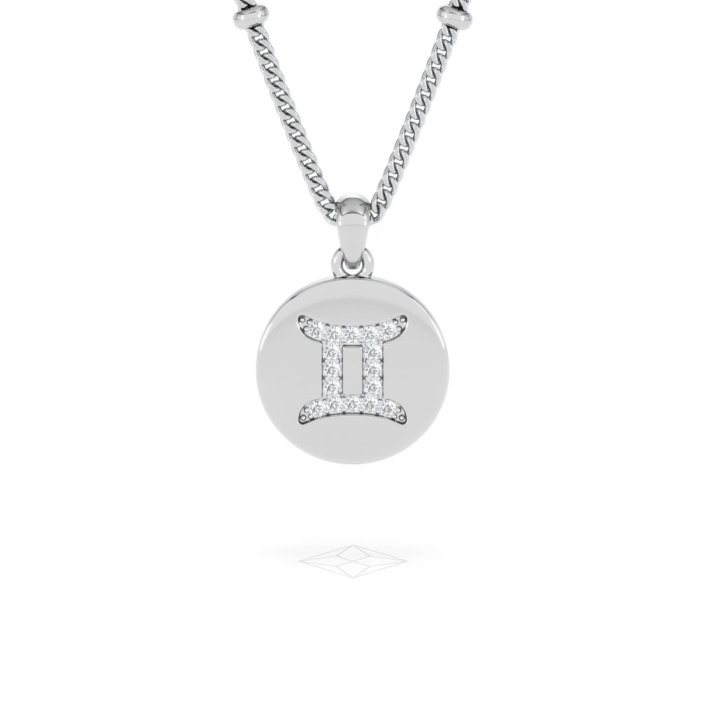 Astrology Gemini 0.07ct Lab Grown Diamond Medallion Pendant Necklace in Sterling Silver