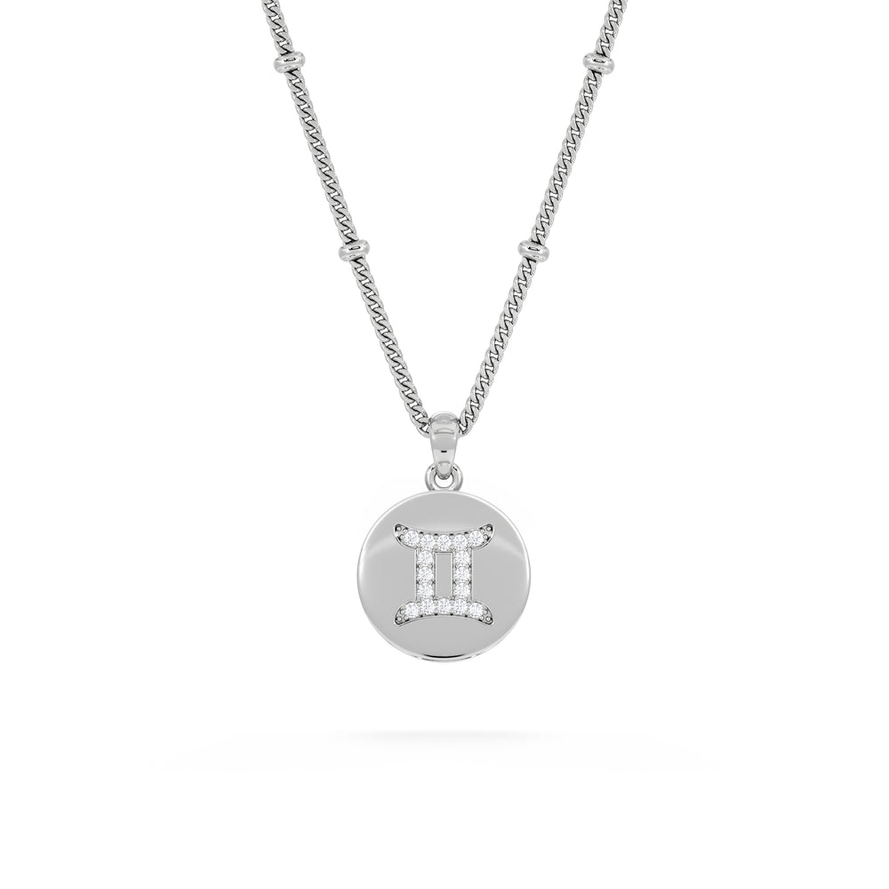 Astrology Gemini 0.07ct Lab Grown Diamond Medallion Pendant Necklace in Sterling Silver