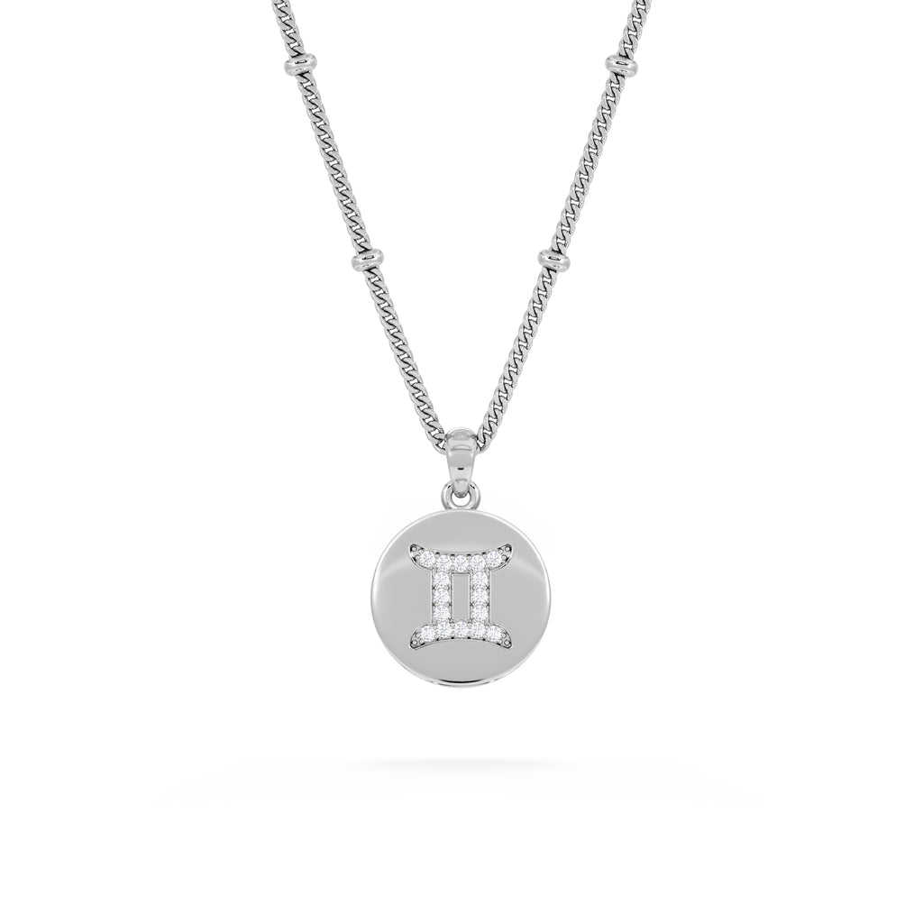 Astrology Gemini 0.07ct Lab Grown Diamond Medallion Pendant Necklace in Sterling Silver