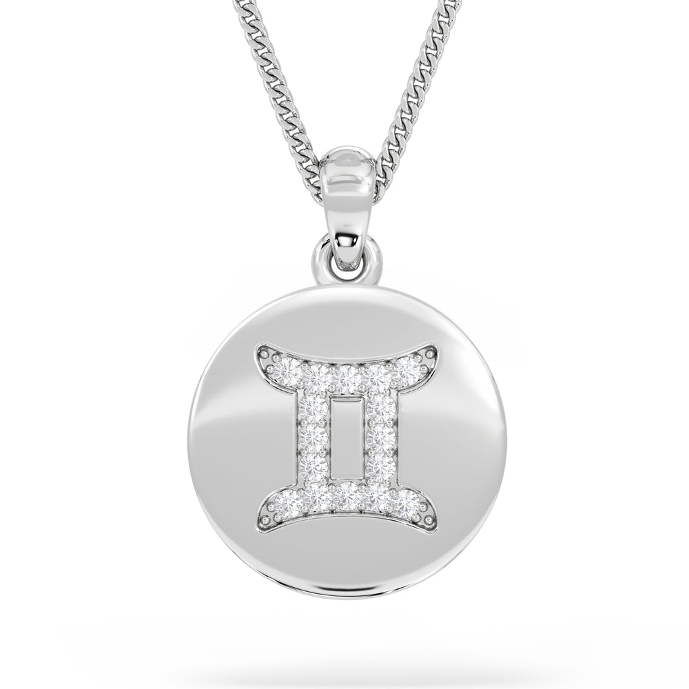 Astrology Gemini 0.07ct Lab Grown Diamond Medallion Pendant Necklace in Sterling Silver