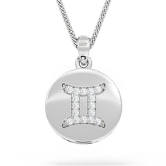 Astrology Gemini 0.07ct Lab Grown Diamond Medallion Pendant Necklace in Sterling Silver