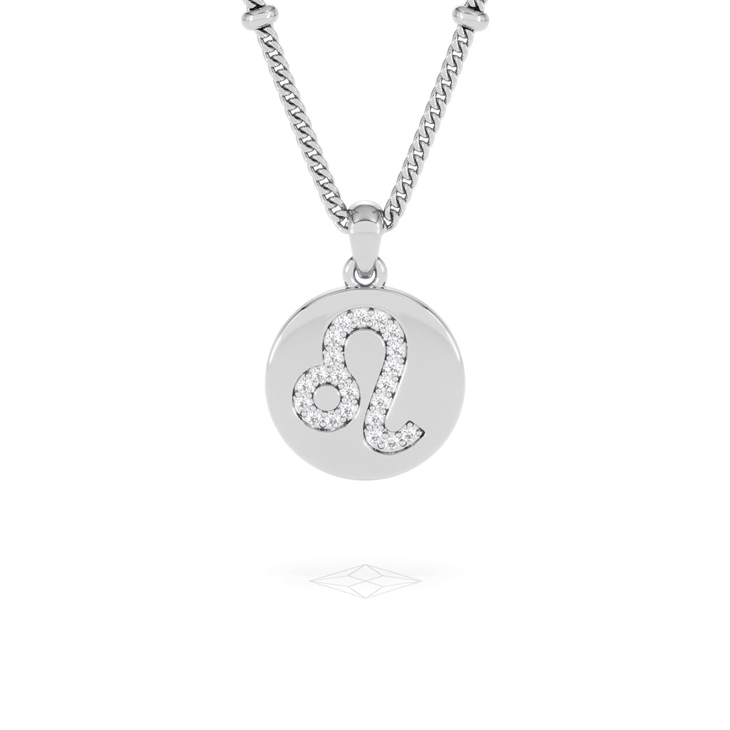 Astrology Leo 0.07ct Lab Grown Diamond Medallion Pendant Necklace in Sterling Silver