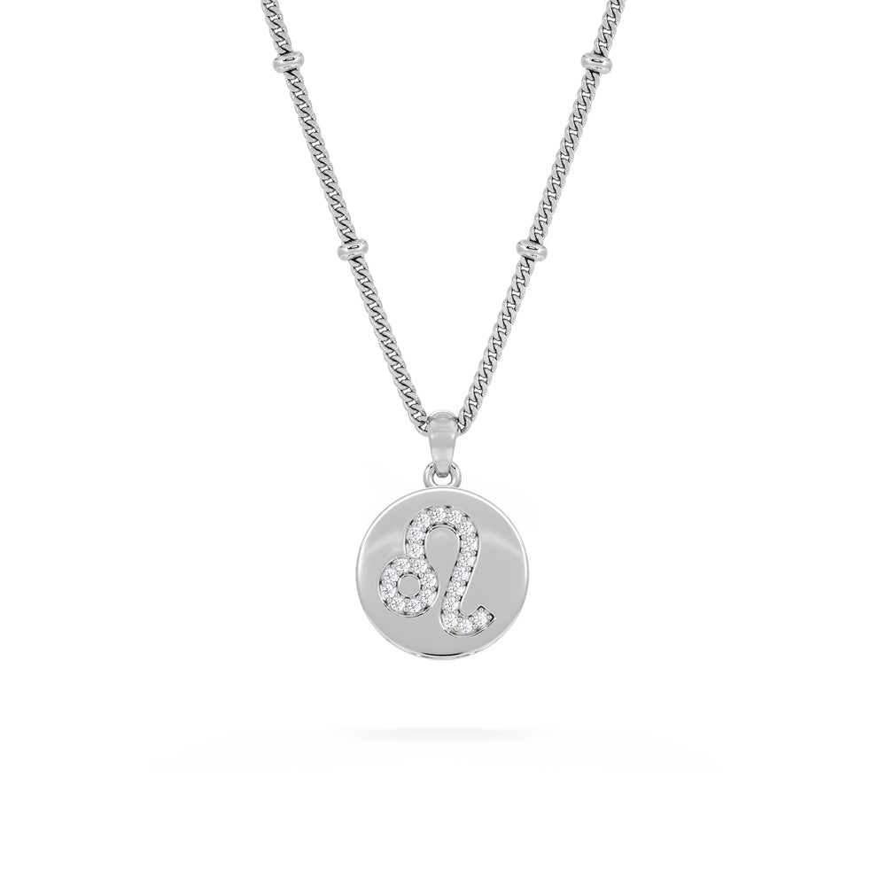 Astrology Leo 0.07ct Lab Grown Diamond Medallion Pendant Necklace in Sterling Silver