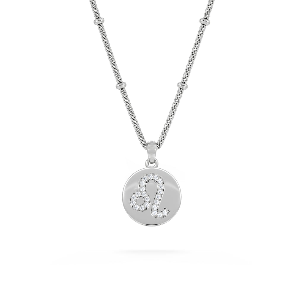 Astrology Leo 0.07ct Lab Grown Diamond Medallion Pendant Necklace in Sterling Silver