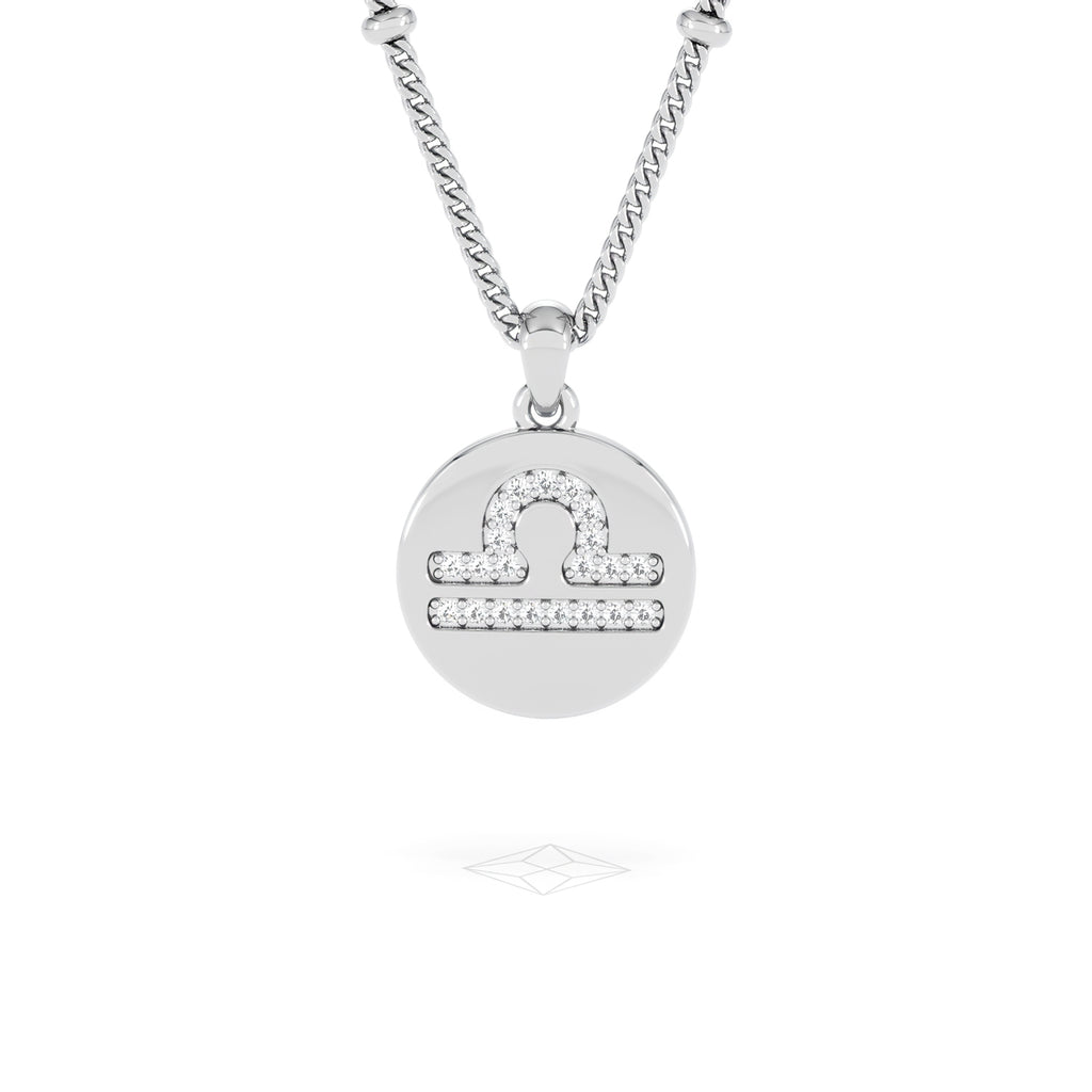 Astrology Libra 0.07ct Lab Grown Diamond Medallion Pendant Necklace in Sterling Silver