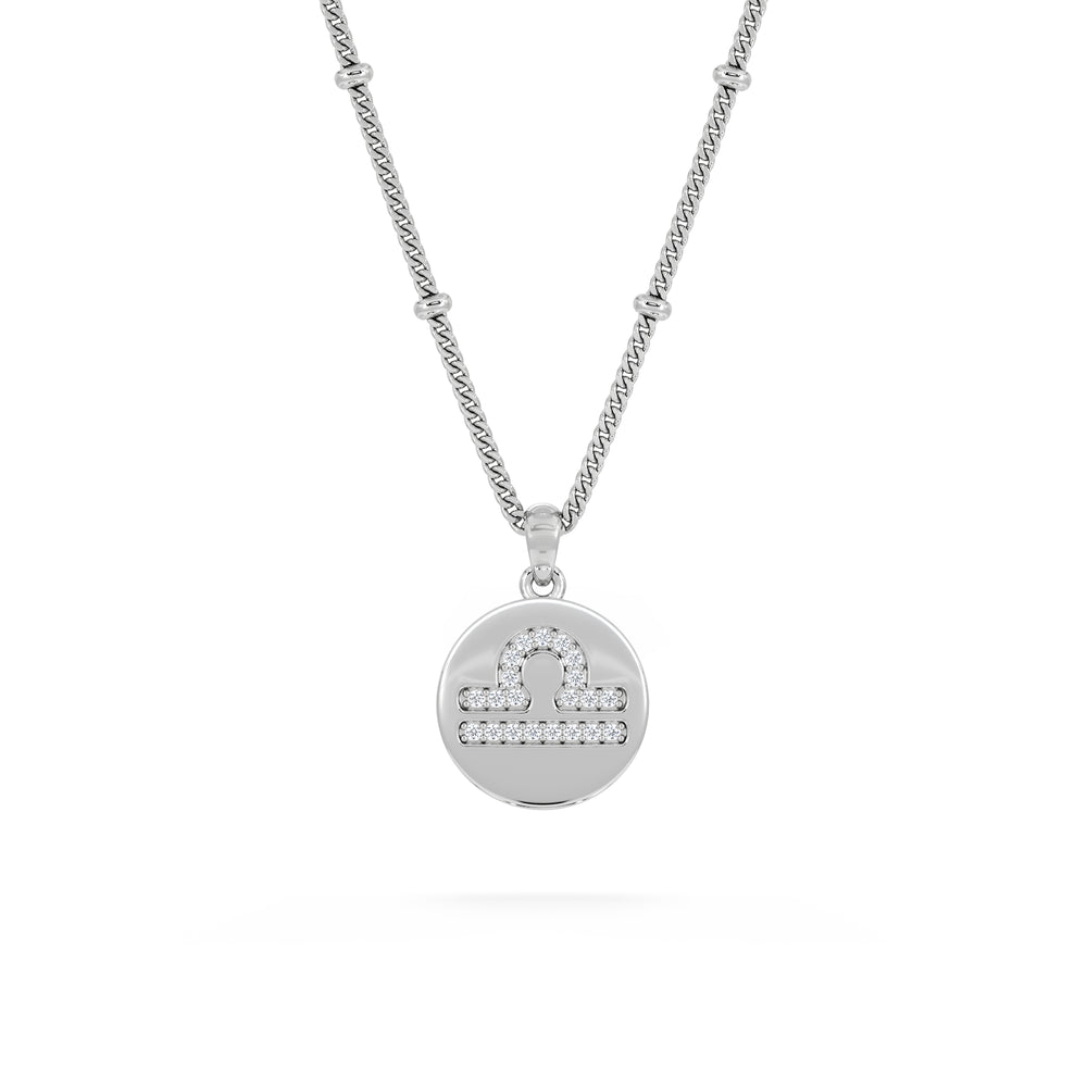 Astrology Libra 0.07ct Lab Grown Diamond Medallion Pendant Necklace in Sterling Silver