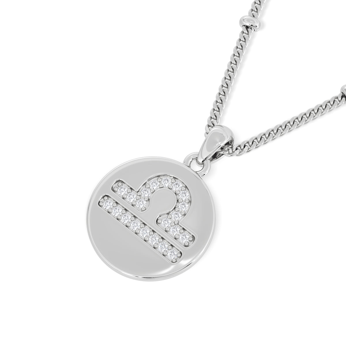 Astrology Libra 0.07ct Lab Grown Diamond Medallion Pendant Necklace in Sterling Silver