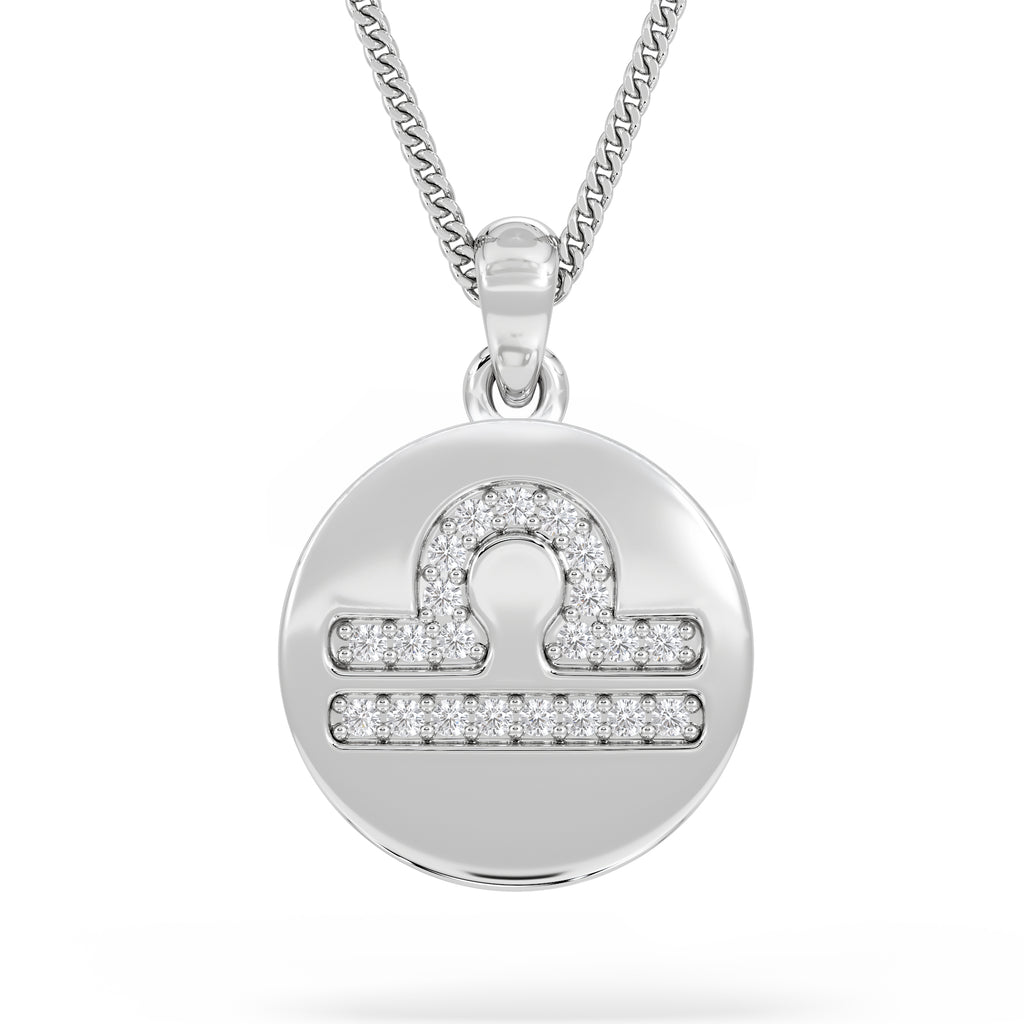 Astrology Libra 0.07ct Lab Grown Diamond Medallion Pendant Necklace in Sterling Silver