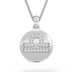 Astrology Libra 0.07ct Lab Grown Diamond Medallion Pendant Necklace in Sterling Silver