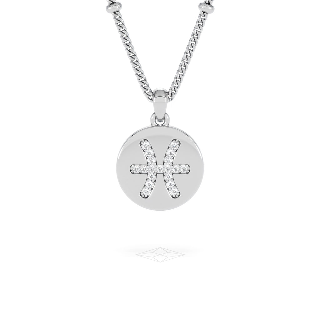 Astrology Pisces 0.07ct Lab Grown Diamond Medallion Pendant Necklace in Sterling Silver