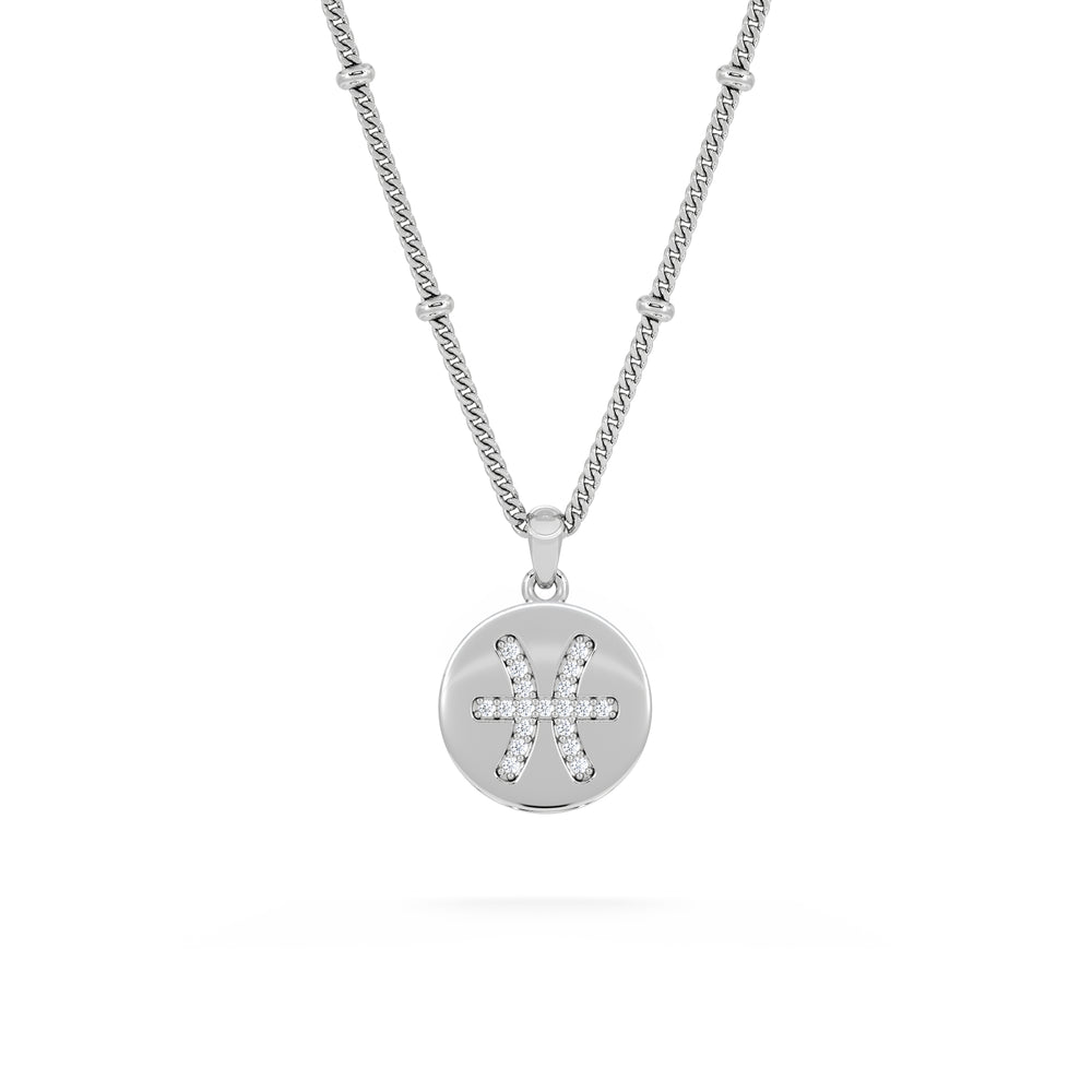 Astrology Pisces 0.07ct Lab Grown Diamond Medallion Pendant Necklace in Sterling Silver