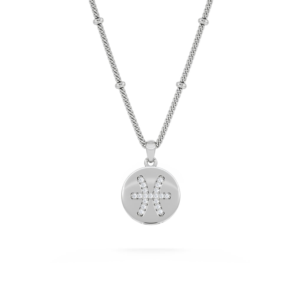 Astrology Pisces 0.07ct Lab Grown Diamond Medallion Pendant Necklace in Sterling Silver