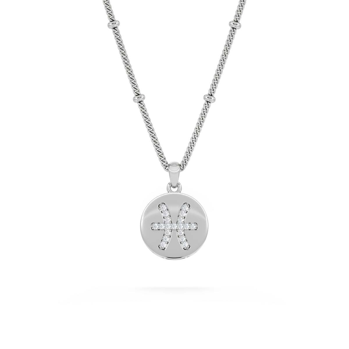 Astrology Pisces 0.07ct Lab Grown Diamond Medallion Pendant Necklace in Sterling Silver