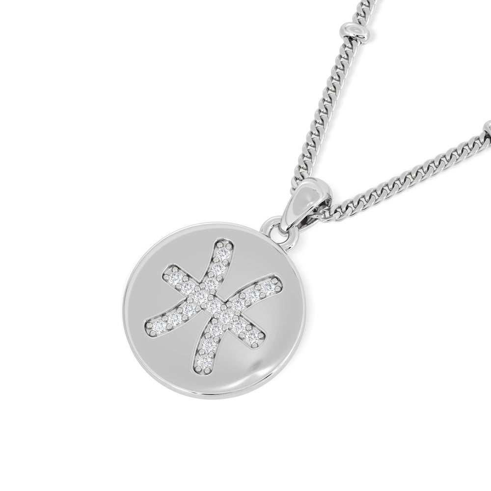 Astrology Pisces 0.07ct Lab Grown Diamond Medallion Pendant Necklace in Sterling Silver