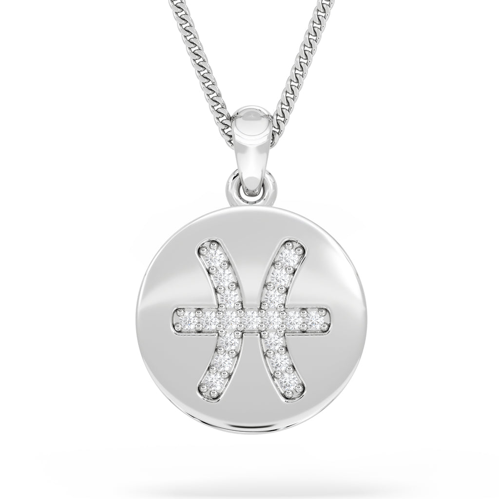 Astrology Pisces 0.07ct Lab Grown Diamond Medallion Pendant Necklace in Sterling Silver