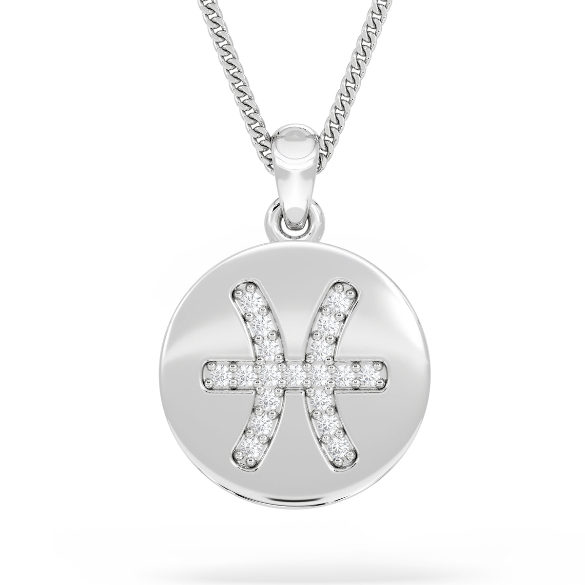Astrology Pisces 0.07ct Lab Grown Diamond Medallion Pendant Necklace in Sterling Silver