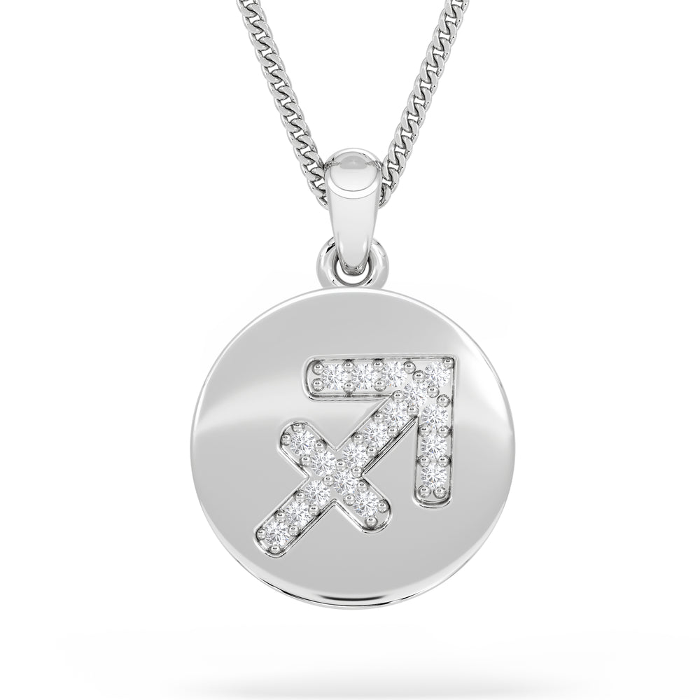 Astrology Sagittarius 0.07ct Lab Grown Diamond Medallion Pendant Necklace in Sterling Silver