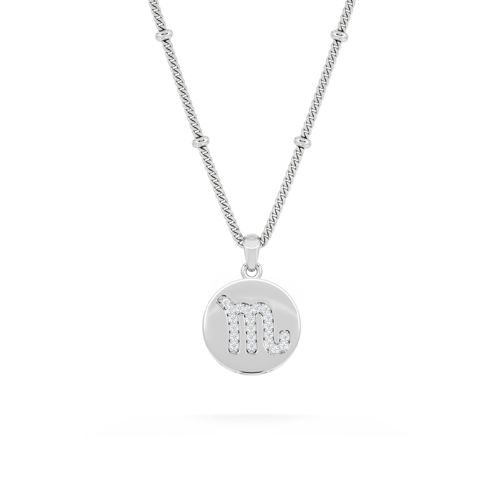 Astrology Scorpio 0.07ct Lab Grown Diamond Medallion Pendant Necklace in Sterling Silver