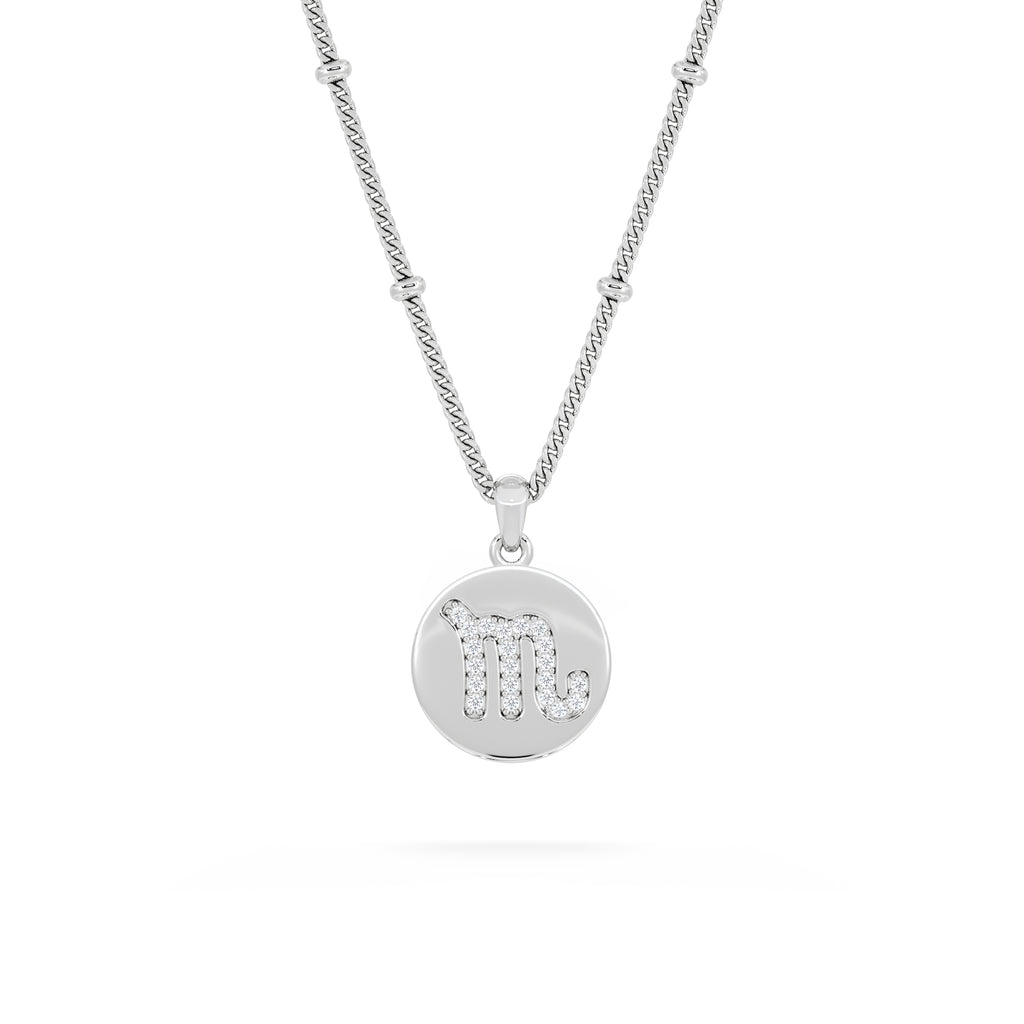Astrology Scorpio 0.07ct Lab Grown Diamond Medallion Pendant Necklace in Sterling Silver