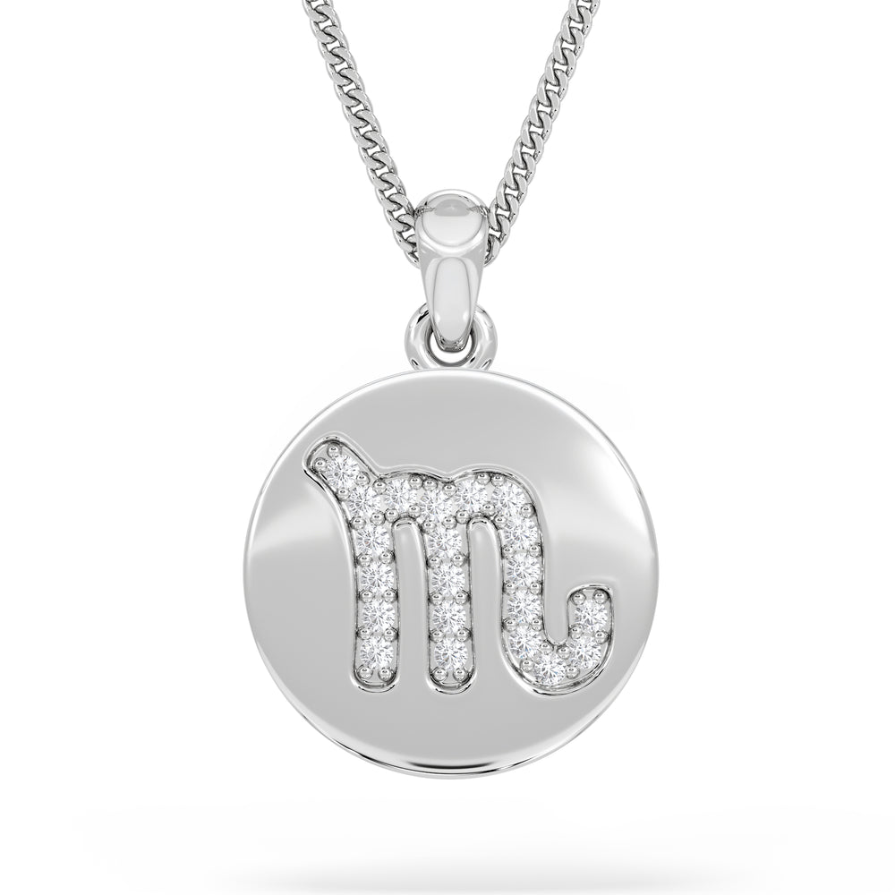 Astrology Scorpio 0.07ct Lab Grown Diamond Medallion Pendant Necklace in Sterling Silver