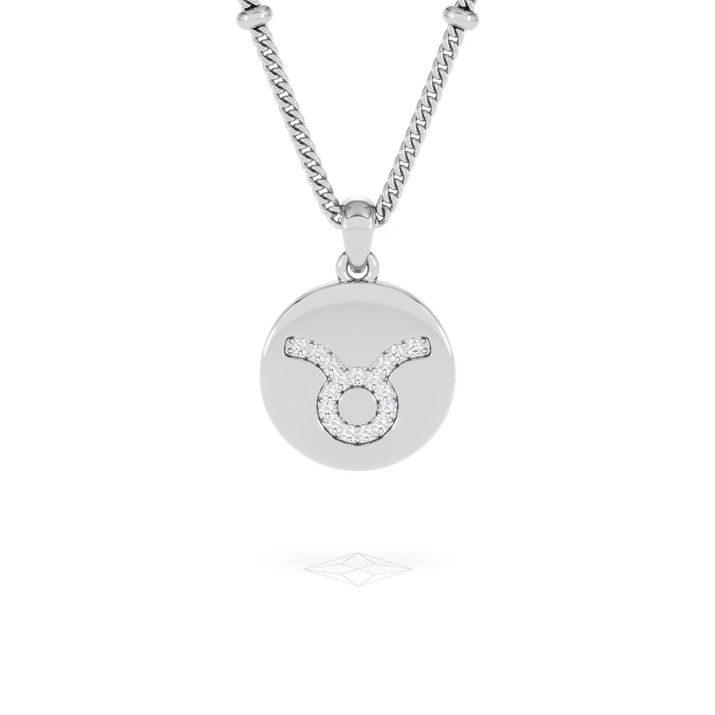 Astrology Taurus 0.07ct Lab Grown Diamond Medallion Pendant Necklace in Sterling Silver