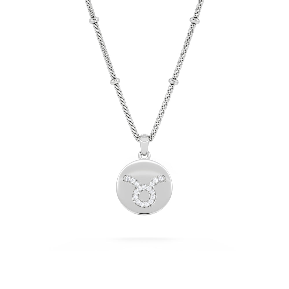 Astrology Taurus 0.07ct Lab Grown Diamond Medallion Pendant Necklace in Sterling Silver