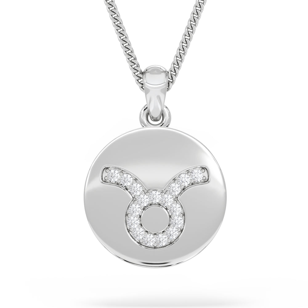 Astrology Taurus 0.07ct Lab Grown Diamond Medallion Pendant Necklace in Sterling Silver