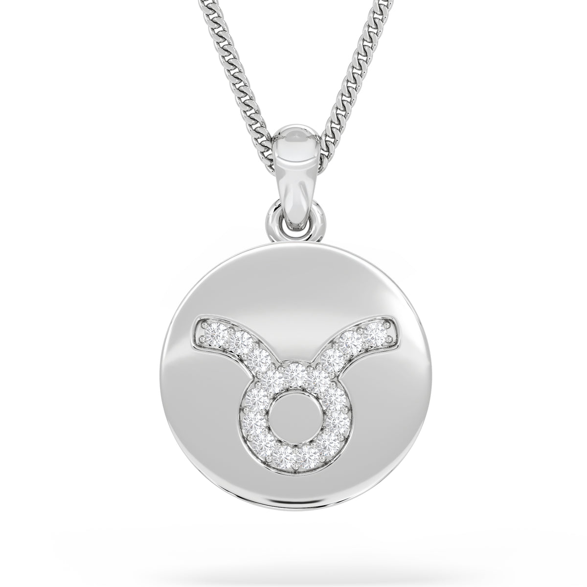 Astrology Taurus 0.07ct Lab Grown Diamond Medallion Pendant Necklace in Sterling Silver
