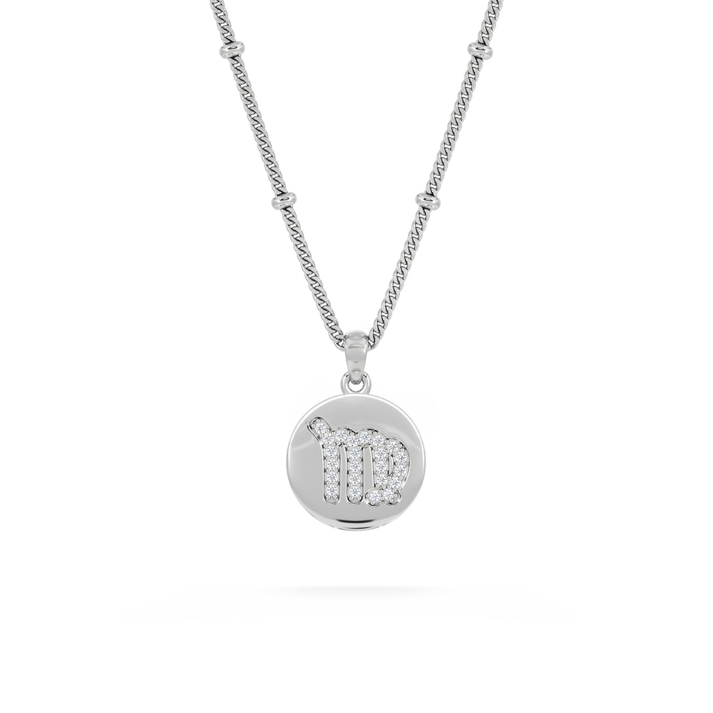 Astrology Virgo 0.07ct Lab Grown Diamond Medallion Pendant Necklace in Sterling Silver