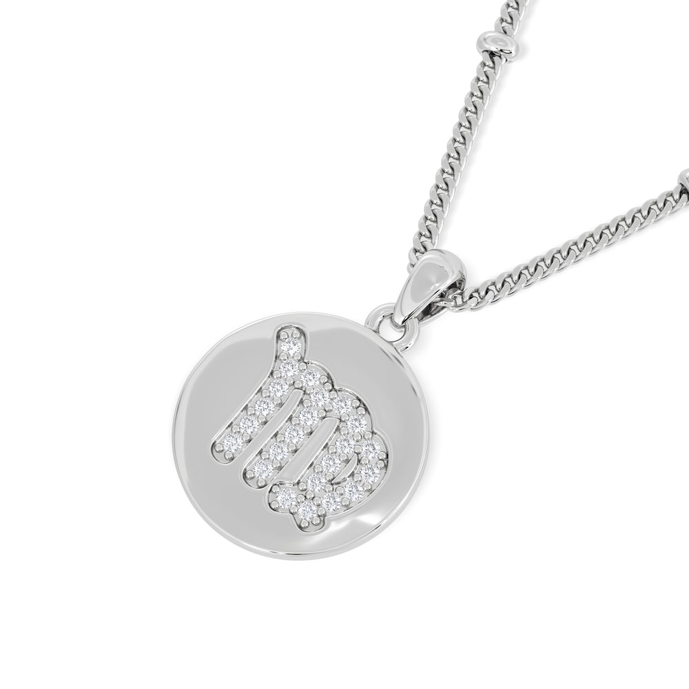 Astrology Virgo 0.07ct Lab Grown Diamond Medallion Pendant Necklace in Sterling Silver