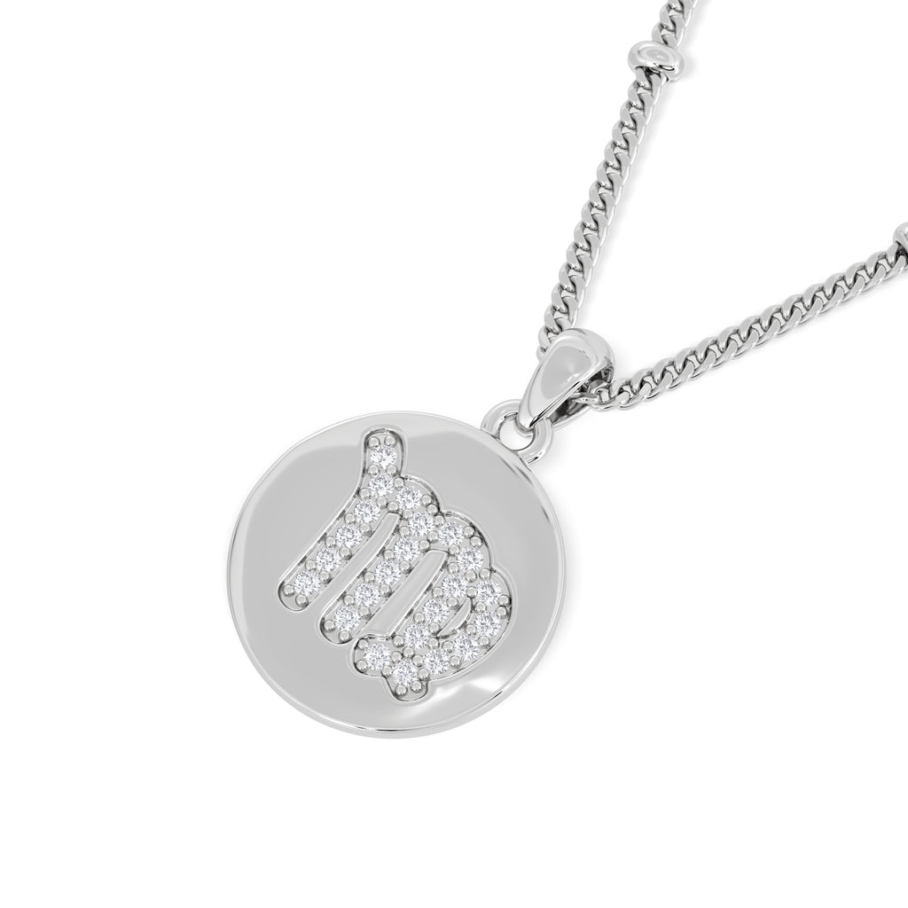Astrology Virgo 0.07ct Lab Grown Diamond Medallion Pendant Necklace in Sterling Silver