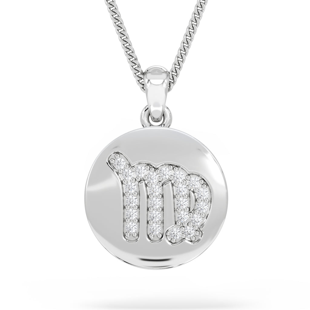 Astrology Virgo 0.07ct Lab Grown Diamond Medallion Pendant Necklace in Sterling Silver