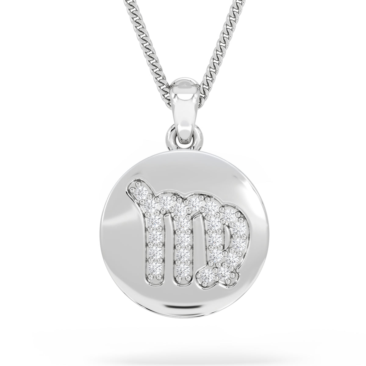 Astrology Virgo 0.07ct Lab Grown Diamond Medallion Pendant Necklace in Sterling Silver
