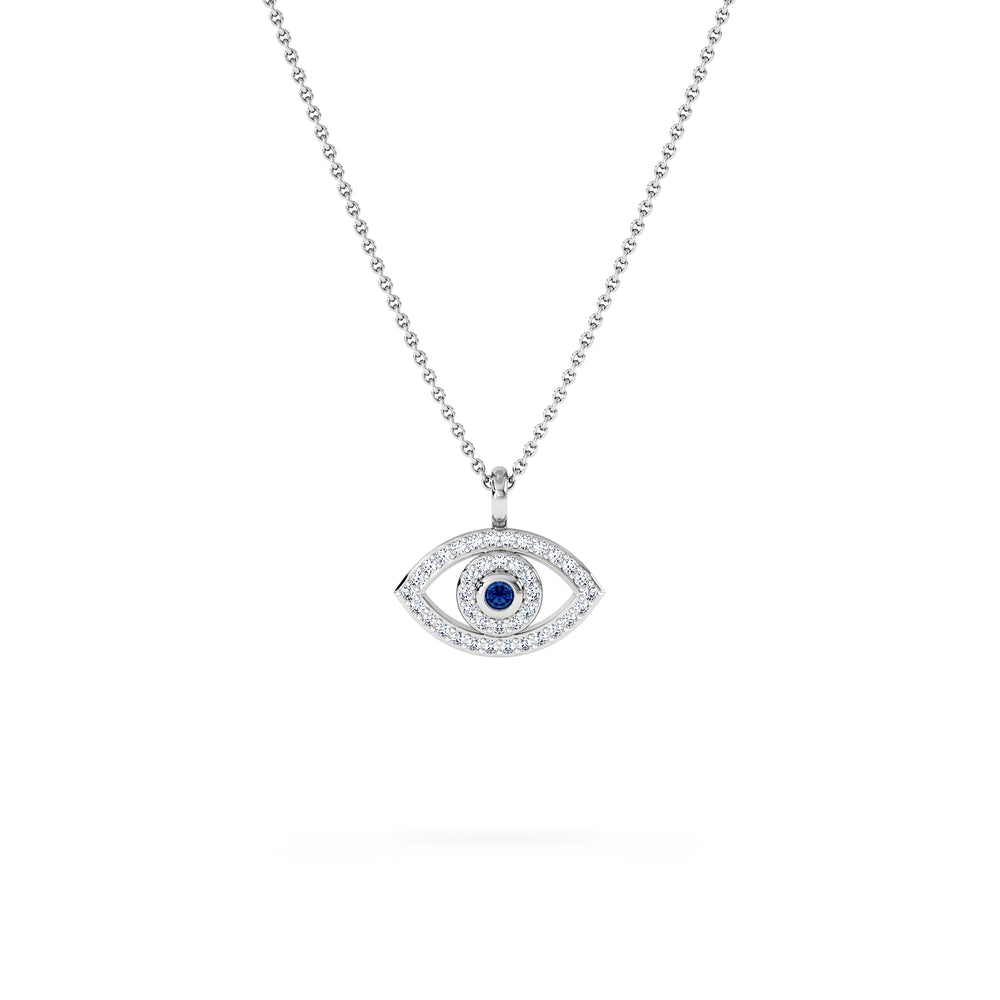 Evil Eye 0.21ct Sapphire and Lab Diamond Pendant Necklace in in Sterling Silver