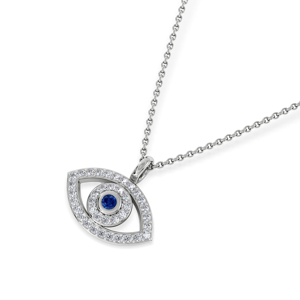 Evil Eye 0.21ct Sapphire and Lab Diamond Pendant Necklace in in Sterling Silver