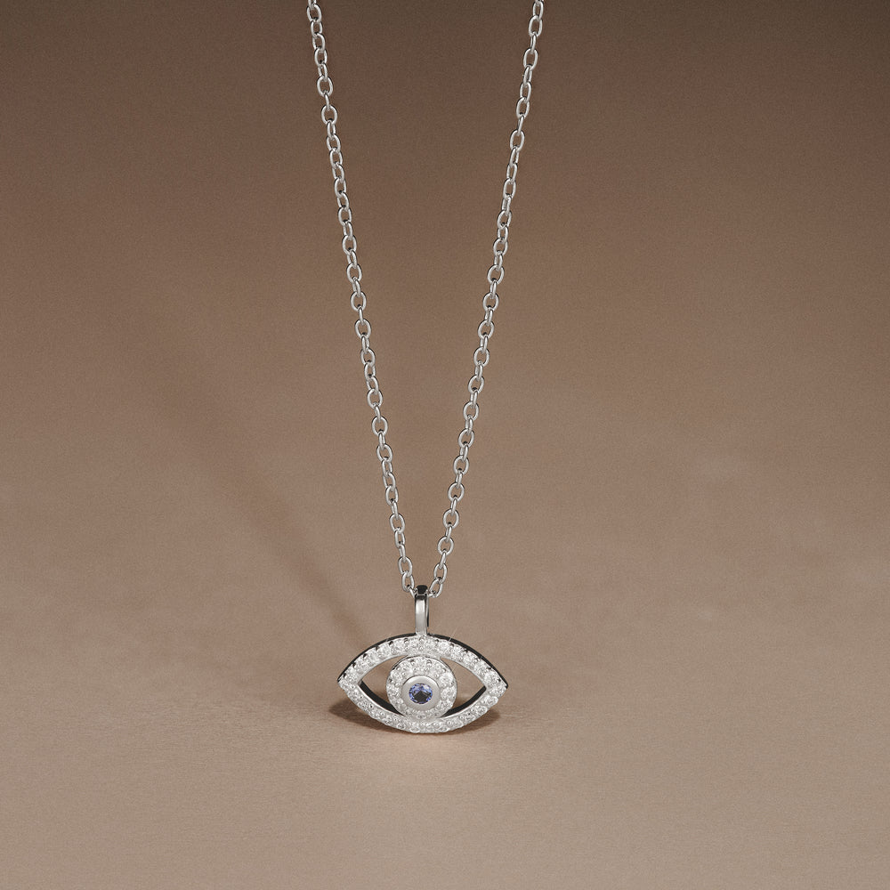 Evil Eye 0.21ct Sapphire and Lab Diamond Pendant Necklace in in Sterling Silver
